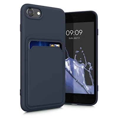 Image de kwmobile Housse Compatible avec Apple iPhone SE (2022) / (2020) 8 7 Coque de téléphone Compartiment Carte en Silicone Bleu foncé