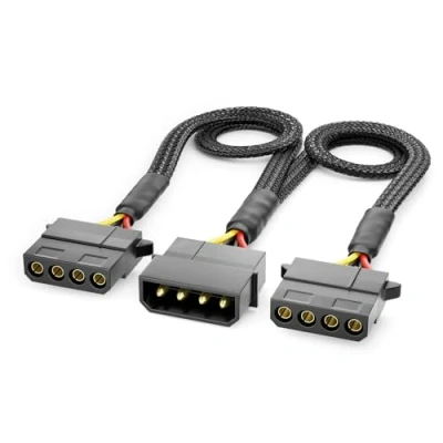 Image de deleyCON 30cm Câble D&#039;extension Molex Y 4 Broches Alimentation MXI pour Composants PC Mâle vers 2x Femelle Noir