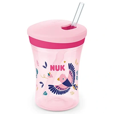 Image de NUK Tasse d’apprentissage Action Cup avec effet caméléon À partir de 12 mois Change couleur Paille souple et capuchon à visser Anti fuite Sans BPA 230 ml rose