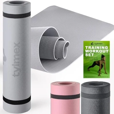 Image de Tylmex Tapis De Yoga Et Fitness En TPE Écologique 0,6 Cm D&#039;Épaisseur Antidérapant Idéal Pour Pilates Exercices Avec Sangle Transport Guide D&#039;Exercices Inclus Gris