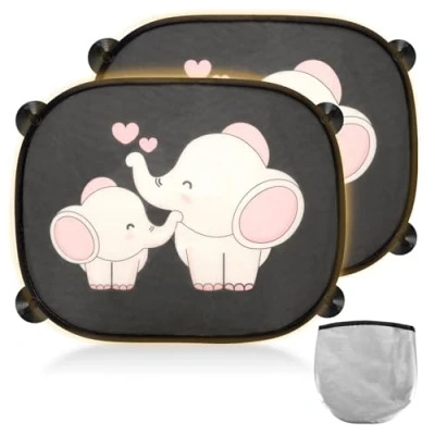 Image de 2 Pièces Pare Soleil Voiture Bébé, Extra foncé Enfants 45x3.5cm, Protection Solaire et UV (éléphant)