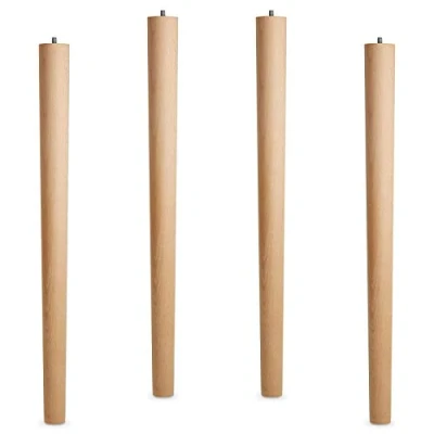 Image de Lot de 4 x Pied Table en Hêtre brut H 710 mm/Ø 60/40 mm avec Vis à Double Filetage M10 Idéal pour Cuisine &amp; Tables