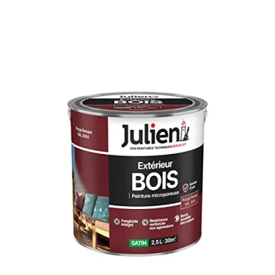 Image de Julien Peinture Bois Microporeux Extérieur Satin Portes, fenêtres, portails, mobilier de jardin Rouge Basque 2,5 L
