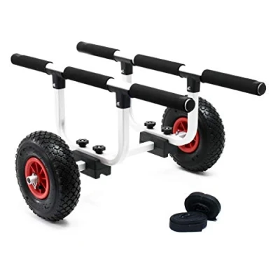 Image de Wiltec Chariot de Transport Ajustable en Aluminium 90kg pour Kayak Canoë avec Pneumatiques PU Ø26cm &amp; Largeur réglable Supports mousse Sécurité Sangles Bâteau Fixation