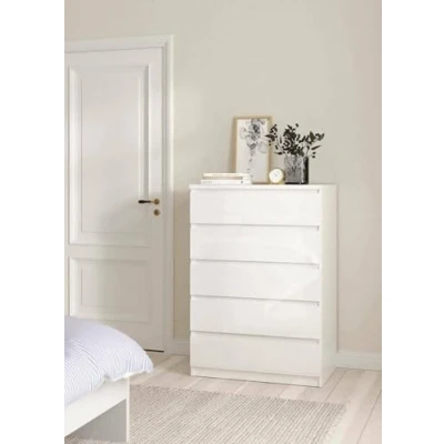 Image de Dmora Commode à Cinq tiroirs, Couleur Blanc Brillant, Dimensions 77 x 113 50 cm, Bois, 77x113x50