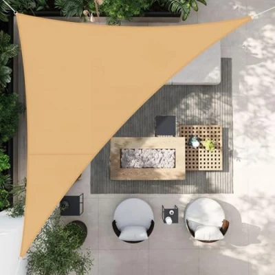 Image de HENG FENG Voile d&#039;ombrage Imperméable Triangulaire 4x4x5.65m PES Toile Ombrage Auvent Protection des Rayons UV pour Extérieur Jardin Terrass Balcon Couleur Sable