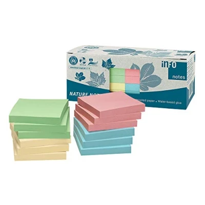 Image de Global Notes 5654 88box repositionnables 75 x mm 100 12 en paquet recyclé Jaune/bleu/vert/rose