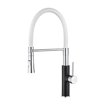 Image de IBERGRIF M22115B 3, Robinets de Cuisine Flexible, Mitigeur d&#039;évier Pro avec Ducha Main, Blanc/Noir
