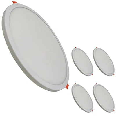 Image de LED ATOMANT Lot de 5 Panneau Encastrable Downlight Rond Plat Coupe Réglable (50 180mm) 20W, Couleur Blanc Froid (6500K), 1800 Lumens, Driver inclus