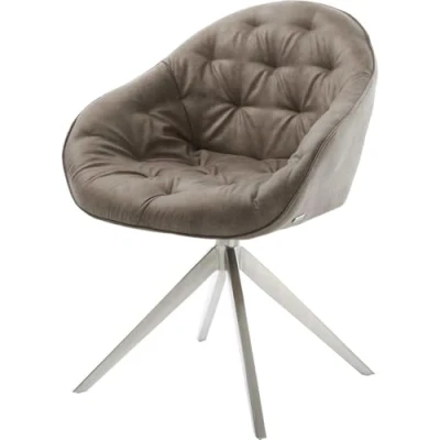 Image de Chaise pivotante Gaio Flex microvelours taupe vintage pied croisé large acier inoxydable brossé pivotement sur 360 fonction bascule