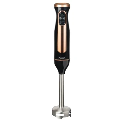 Image de Bestron Mixeur plongeant, Mixer plongeur avec 2 niveaux de vitesse et une poignée ergonomique, incluant fonction turbo à plus 14.000 tr/min, tige amovible, couleur: Noir/Rame