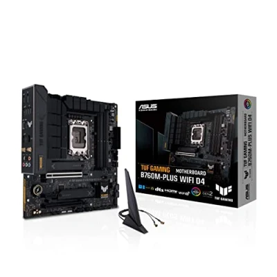 Image de ASUS TUF gaming B760M PLUS WiFi D4 Carte mère Intel B760 LGA 1700 mATX (DDR4, PCIe 5.0, 2 x 4.0 M.2, 6, Ethernet, DisplayPort, HDMI, SATA USB 3.2 Gen 2, Thunderbolt USB4, Aura Sync)
