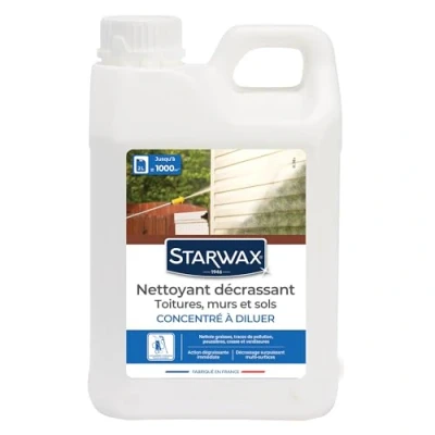 Image de STARWAX Nettoyant Décrassant pour Toitures, Murs,Sols Extérieurs Surpuisant Nettoie Graisses, Suies et Verdissures Compatible Nettoyeurs Haute Pression Fabriqué en France 2L 1000m²