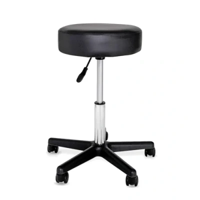 Image de dibea Tabouret à roulettes Similicuir Chrome réglable en Hauteur 360 Rotatif, Noir