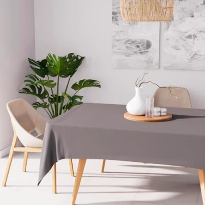 Image de Soleil d&#039;ocre, Alix Nappe rectangle anti tâches, Polyester, Gris, 160x270 cm
