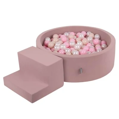 Image de KiddyMoon Aire De Jeux en Mousse avec Rond Piscine À Balles (100 Balles) Fosses Boules pour Enfants Jouets Parcours Obstacles, Bruyère: Beige Pastel/Rose Poudré/Perle