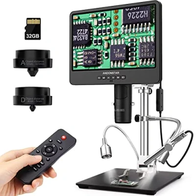 Image de Andonstar AD249S M Microscope numérique HDMI à 3 objectifs 2000 x avec endoscope 2160p UHD Enregistrement vidéo LCD 10,1&quot; électronique souder, biologique pour pièces de monnaie