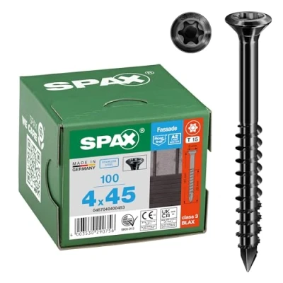 Image de SPAX 0467040400453 Lot de 100 vis façade, 4 x 45 mm, filetage partiel, tête fraisée bombée, extra petite, T STAR plus T15, pointe CUT, en acier inoxydable A2 BLAX