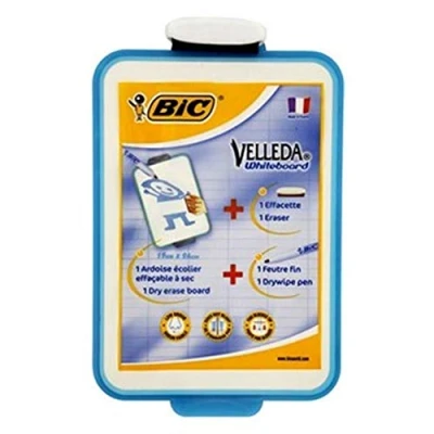 Image de BIC Velleda Ardoise Ecolier Double Face (19 x 26 cm) Effaçable à Sec avec Feutre Bleu et Effacette Turquoise, Lot de 1