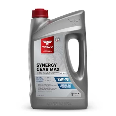 Image de TRIAX Synergy Gear Max 75W 90 GL 5 Huile Entièrement Synthétique pour Transmission Manuelle, Différentiels à Glissement Limité, Engrenage Hypoïde, Essieux Arrière, Réductions Finale. (1 Galon)