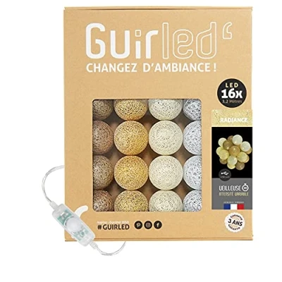 Image de GuirLED Guirlande lumineuse boules coton LED USB Veilleuse bébé 2h Adaptateur secteur double 2A inclus 3 intensités 16 1.6m Radiance