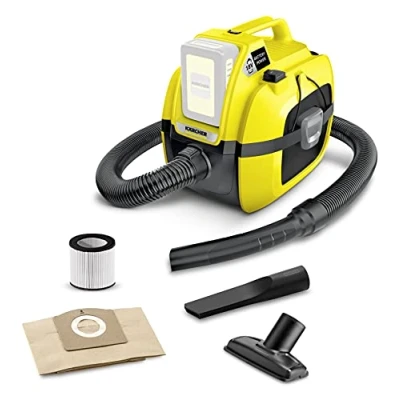 Image de Kärcher Aspirateur Multifonction sans fil WD 1 Compact, Eau et Poussière, Filtre Cartouche, Flexible: 1,20 m, Taille Cuve: 7 l, Puissance: 230 W, Compatible avec Batterie 18 V non Incluse