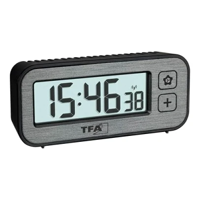 Image de TFA Dostmann 60.2522.10 Réveil numérique Radio piloté avec Interrupteur de température et d&#039;humidité valeurs maximales minimales, Alarme Horloge pilotée, Petit Format, sans