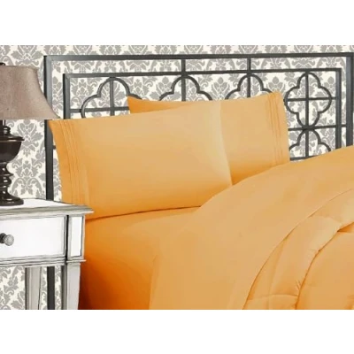 Image de Elegant Comfort Parure de lit Douce 4 pièces en Microfibre qualité hôtelière 1500 avec Broderie à Trois Lignes, résistante aux Plis et la décoloration, pour Double, Camel doré