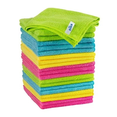Image de MR.SIGA Lot de 20 Chiffons Nettoyage, Serviettes en Microfibre Tout Usage, Torchons Nettoygae, Taille 32 x cm, 4 Couleurs Incluses