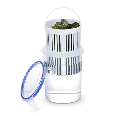 Image de DUDNJC Bocal à cornichons avec insert de passoire, seau cornichons, pot en plastique panier vidange, récipient rangement pour conserver et les