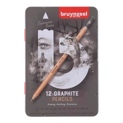 Image de Bruynzeel Expression Set de 12 Crayons graphites dans une boîte en étain 2H 9B pour dessiner et esquisser