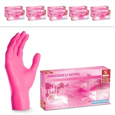 Image de ARNOMED gants jetables rose, nitrile taille S, gant jetable 2000 pièces (20 boîtes), en non poudrés &amp; sans latex, cuisine, a usage unique XS, M, L XL