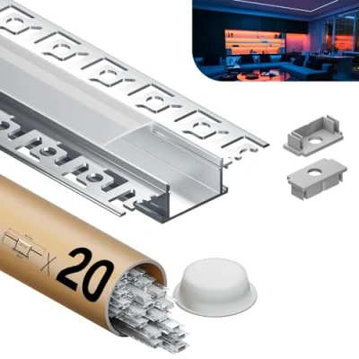 Image de KOSOOM Profilé led pour bandes LED, avec couvercle mat, Profile Dimensions W28 mm(Alettes 64,2 mm) x H10 mm, supporte les d&#039;une largeur inférieure ou égale à 20 mm (20 pièces 2m)
