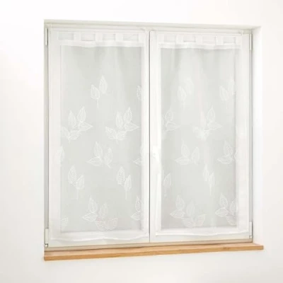 Image de douceur d&#039;intérieur, Paire de Voilages à Passants (2 x 60 90 cm) Berry Blanc, Voile Sablé Brodé