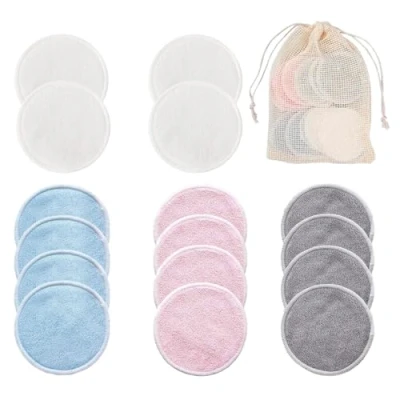 Image de Coton Demaquillant Fibre De Bambou,16 Lavable,1 Sac Rangement,Coton Reutilisable,Super Doux A Lingette Demaquillante,Pour Tous Les Types Peau