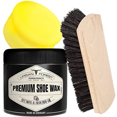 Image de URBAN FOREST® Kit de cirage chaussures qualité supérieure pour l&#039;entretien du cuir et des composé incolore, brosse polissage éponge