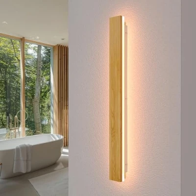 Image de Applique Murale LED D&#039;intérieur En Bois À Intensité Variable Avec Télécommande,Longue Bambou Lampes 29w,Éclairage Mural Bois,Applique Pour Chambre Coucher,Salon,Couloir,80cm