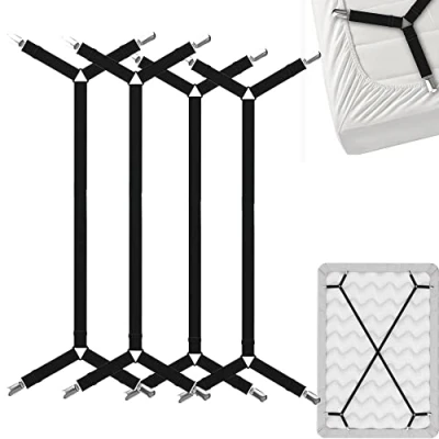 Image de FeelAtHome Drap de Lit Bretelles Porte Jarretelles Sangles Support Entrecroisées Noir, 2 Ensembles (4 Sangles)