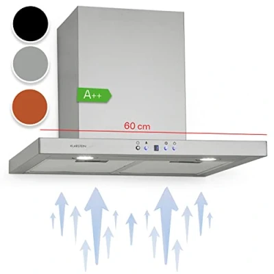 Image de Klarstein Limelight Hotte aspirante murale, suspendue, 600m3/h, 3 vitesses, Filtres à graisse, Eclairage LED, Affichage numérique, Minuterie, 64 dB, 60 cm de longeur Argent
