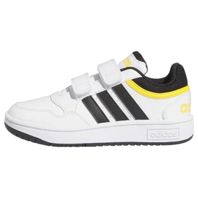 Image de adidas Hoops Lifestyle Basketball Hook and Loop Shoes Chaussures, Cloud White/Core Black/Bold Gold, 31.5 EU