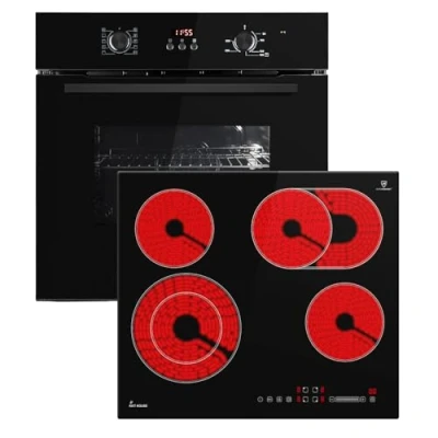 Image de Cuisinière 60cm Four encastrable BO8005FB 59cm Plaque Eletrique CH5901RL Gril Air chaud Timer automatique Double Vitrage d&#039;isolation thermique Sécurité enfant SET8005FBCH59RL