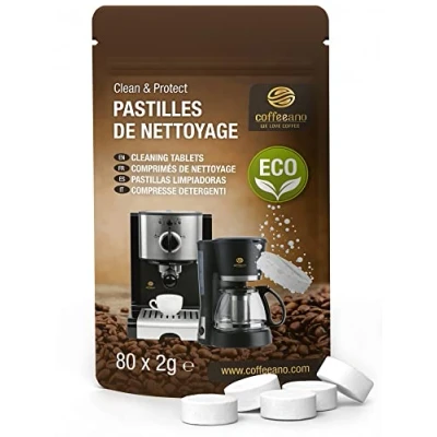 Image de 80 Pastilles de nettoyage pour Jura, Krups, Melitta, Delonghi, Siemens, Philips, Bosch, Tassimo, Nespresso, Sage, Senseo machines à café automatiques et cafetières Coffeeano nettoyant