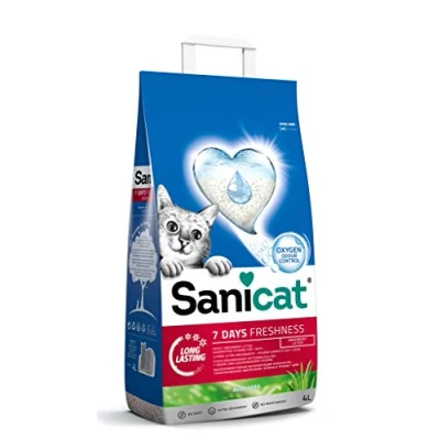 Image de Sanicat Litière Classic parfum Aloe Vera, Contrôle des odeurs pendant 7 jours, Absorption rapide, Produit de haute qualité pour l’hygiène votre animal, Format : 4 L