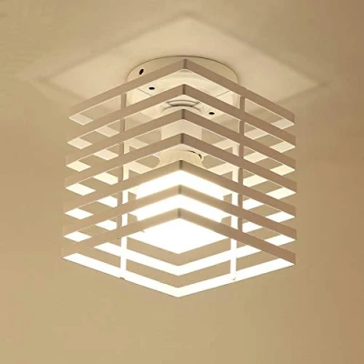 Image de iDEGU Plafonnier Industrielle Cage Lustre Suspension en Métal Fer Luminaire pour Chambre Cuisine Couloir, Blanc