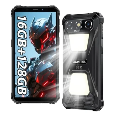 Image de OUKITEL G5 Telephone Portable Incassable 2025, 16GO RAM+128GO ROM/1TO, Smartphone 900LM Lampe Camping, Batterie 6300mAh, Écran 6&quot;, Caméra 13MP, Téléphone Dual SIM, NFC/Face ID/OTG/GPS Noir
