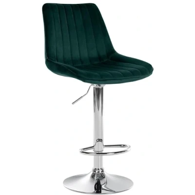 Image de CLP Tabouret De Bar Toni en Velours I Chaise Haute Bistrot avec Repose Pieds Hauteur Réglable Pivotant, Couleur:Vert, Couleur du Cadre:Chrome
