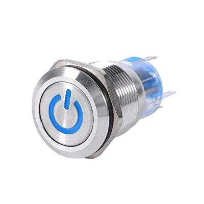 Image de Interrupteur à Bascule, Keenso Commutateur de Bouton Poussoir Puissance Voiture 19mm 12 24V 1NO1NC Verrouillage Autobloquant (Blue)