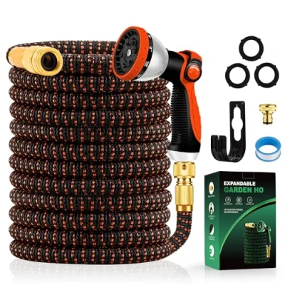Image de Yofidra Tuyau d&#039;Arrosage Extensible 30m/100Ft avec 10 Modèles de Pulvérisation Convient aux Robinets 1/2&quot; et 3/4&quot; Raccords en Métal Durables pour Jardin, Arrosage, Nettoyage