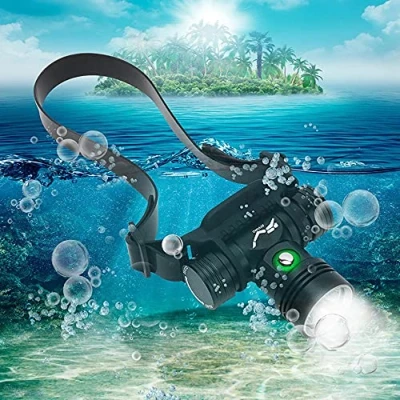 Image de Lampe frontale de plongée 100000 lumens torche sous marine rechargeable, phare marin étanche IPX8 super lumineux, 3 modes d&#039;éclairage lumière sécurité
