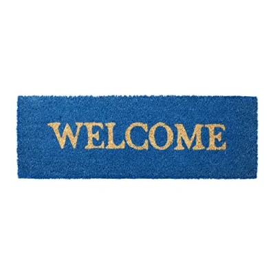 Image de Relaxdays Paillasson en fibres de coco avec motif WELCOME dégradé l x 75 25 cm et dessous antidérapant PVC caoutchouc tapis sol porte entrée, bleu